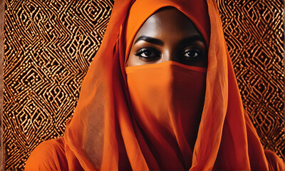 A desert nomad black woman wearing a burqa, beautiful woman wearing a burqa