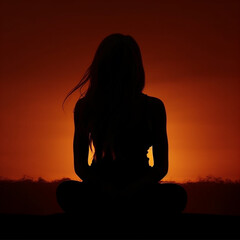 a silhouette of a woman with long hair posing with sunset Generative AI