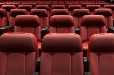 Obraz premium Crimson Seating Symphony: A Visual Ode to Cinematic Comfort