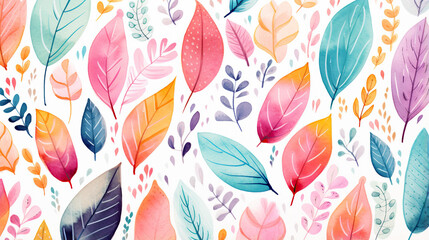 Design a pattern using watercolor-style brushstrokes, painterly textures, and other artistic elements.  leaves , This pattern would be perfect for businesses in the art or creative industries,