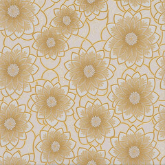Gilded Botanical Harmony: Repetitive Flower Design on White