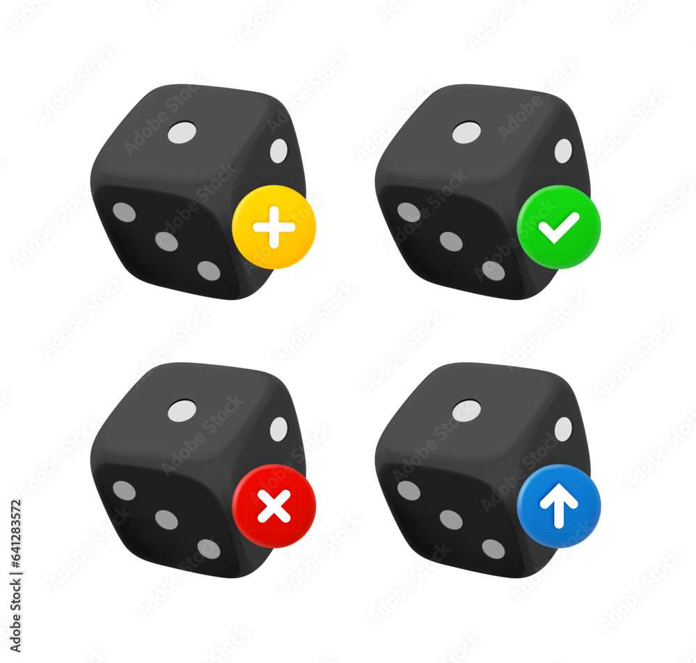 Poster Dice icon set with different pictograms. 3d vector icons set