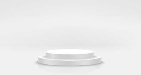 Bright interior with podium. 3d vector illustration with copy space