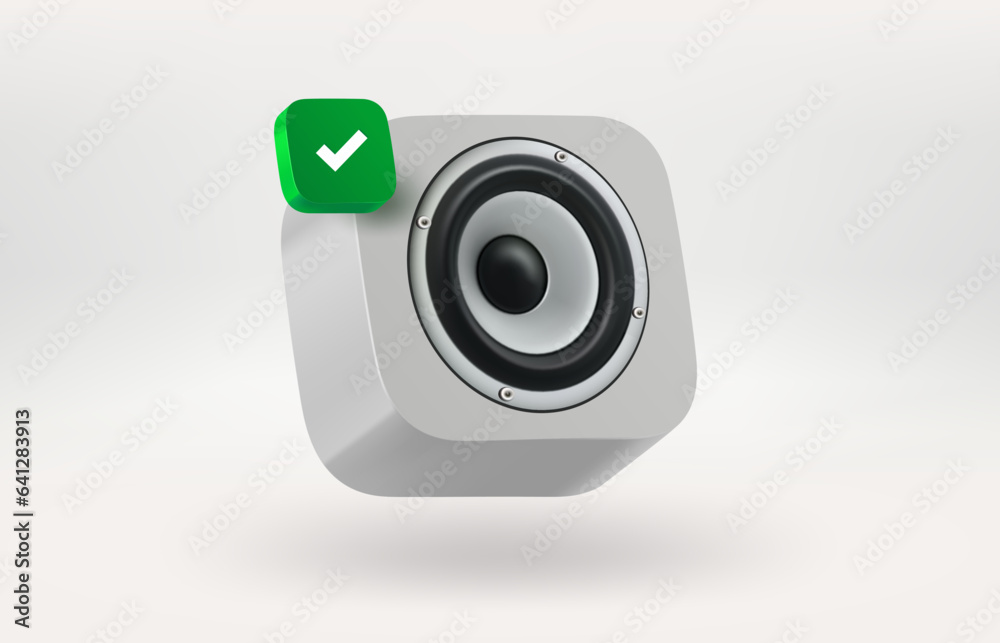 Aufkleber audio cabinet icon with green check mark. 3d vector icon