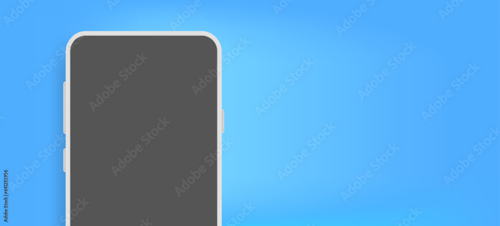 Aufkleber modern mobile phone with blank screen on blue background. 3d vector banner template with copy space