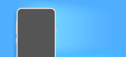 Modern mobile phone with blank screen on blue background. 3d vector banner template with copy space