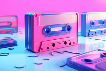 Obraz premium Generative ai pattern of old colorful cassette audio tape 1990 style
