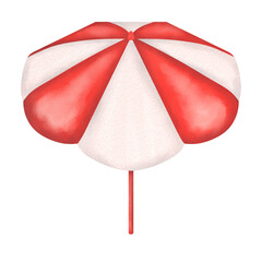 Red beach umbrella Watercolor.	