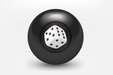 Black ball with dice icon. 3d vector illustration 
