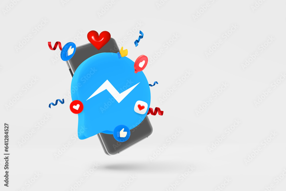 Poster modern smartphone with social media mobile icons. 3d vector banner with copy space