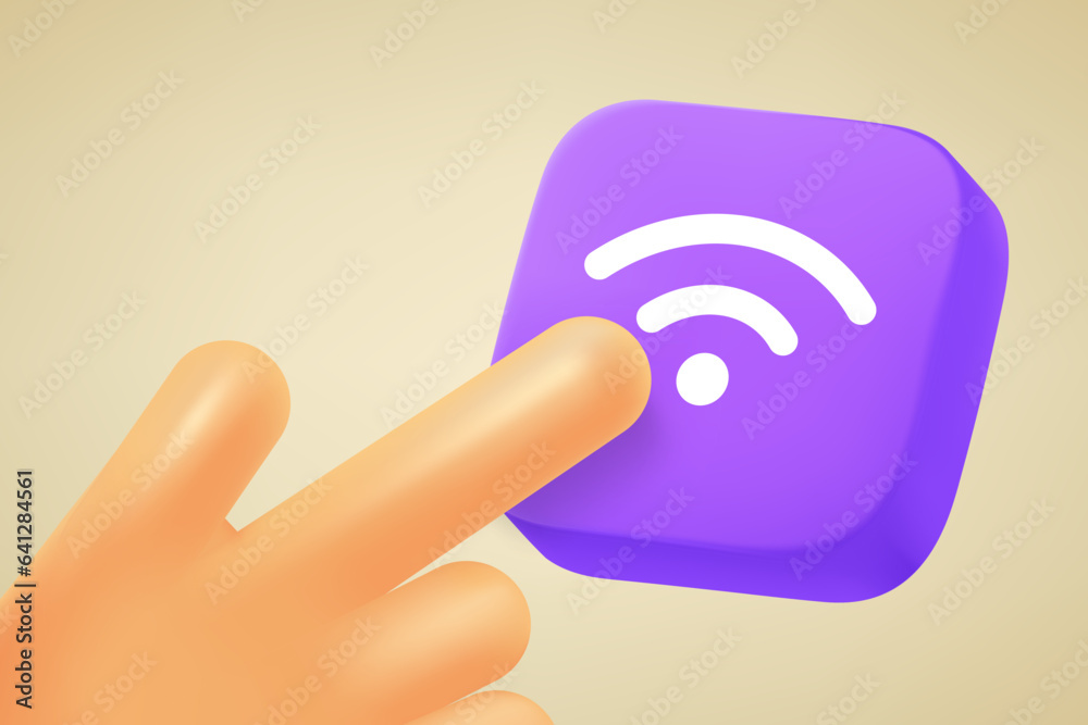 Aufkleber Hand pressing button with wifi sign. 3d vector illustration
