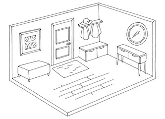 Hallway graphic black white home interior sketch illustration vector 