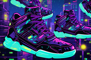Generative ai future design of stylish sport shoes sneakers with neon glow