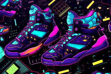 Generative ai future design of stylish sport shoes sneakers with neon glow