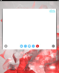 Digital png illustration of abstract red shapes on grey online chat screen on transparent background