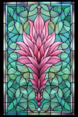 Stained glass pink and green color palette. stylish plant pattern.