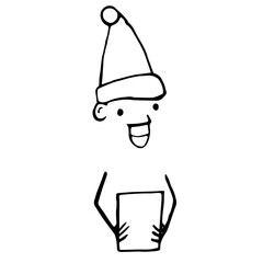 Digital png illustration of happy child in christmas hat singing carols on transparent background