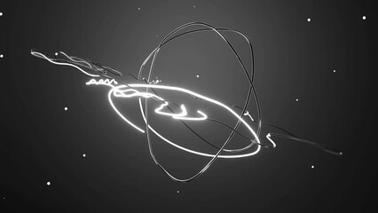 Abstract Saturn planet formed from curves spinning and floating, Black and white futuristic space wallpaper with animated ball. Beautiful Planet Saturn Galaxy Universe Space Cosmos Concept Art - Powered by Adobe