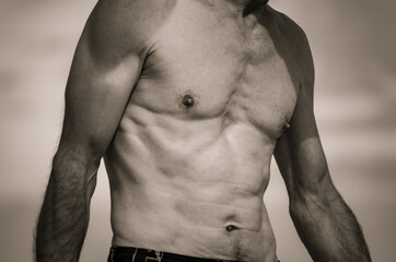 european Athletic man 60s with naked torso. Body care healthcare fitness sport bodybuilding lifestyle concept