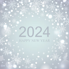 2024 Happy new year post card for your design. Inscription in a circle with snowflakes. 