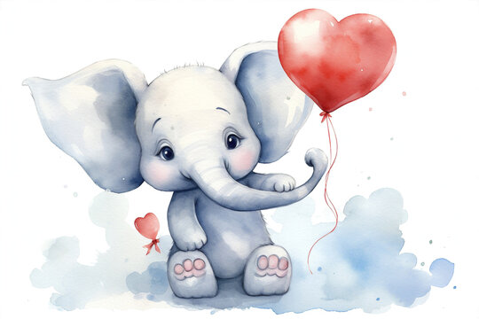 Illustration print art elephant ballon drawing animal character cute cartoon graphic birthday baby