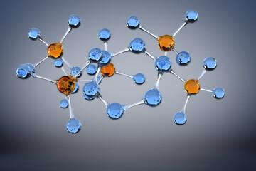 Digital png illustration of blue and red molecules on transparent background