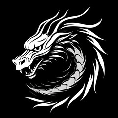Naklejka premium Dragon Icon, Chinese Draco Tattoo, Minimal Fantasy Dragon Isolated, New Year 2024 Symbol