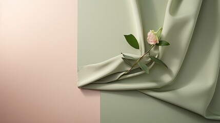 Pastel gradients of sage and blush on a silken canvas, portraying the serenity and elegance of minimalist designs flat lay
