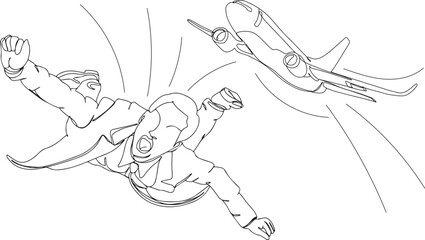 New Trendy Concepts: Businessman Flying with Joy | Vector Clip Art Illustration, Vector Clip Art: Businessman Flying with Airplane Background