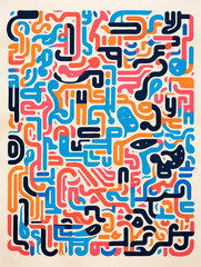 A Risograph Illustration of Grainy Alphabets Forming Abstract Patterns