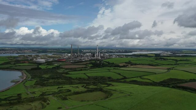 Millford Haven, Pembroke refinery from the air moving left to right with the refinery central.