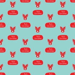 Christmas party with rein deer with blue background seamless repeat pattern
