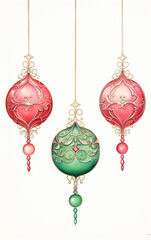 Green, pink and red Christmas decorations