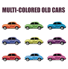 Set of multicolored vector cars. Bright old cars isolated from the background.