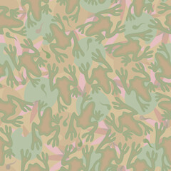 Vector seamless pattern with frogs on beige background.