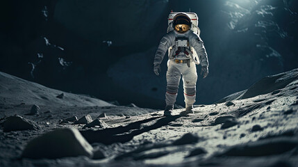 Determined astronaut walking on the moon