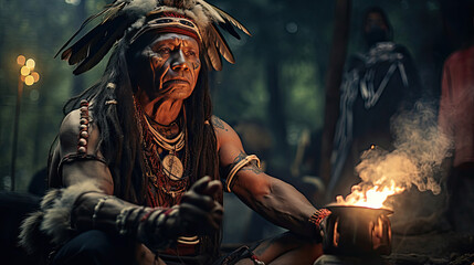 Tribal shaman conducting a spiritual ceremony