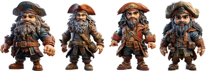 cartoon figures of heavily armed pirates with beards and pirate hat, generative ai