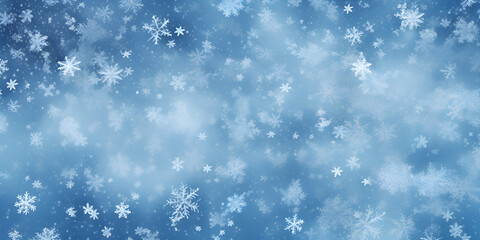 Naklejka na ściany i meble Christmas snow falling snowflakes on dark blue background snowfall ai generative