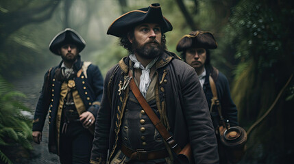 Naklejka premium Victorian explorers on an expedition in a far-off land