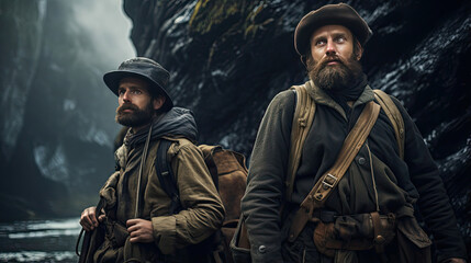 Obraz premium Victorian explorers on an expedition in a far-off land
