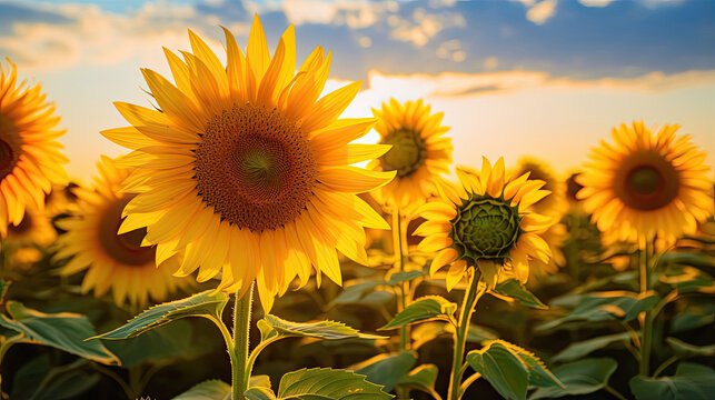 Radiant sunflowers standing tall in a sunlit field