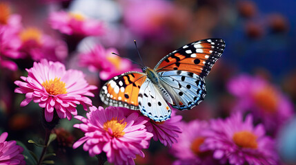 Fototapeta premium Exquisite close-up of a colorful butterfly on a blooming flower