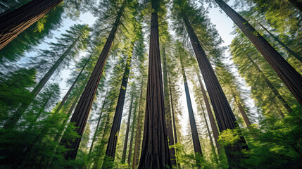 Fototapeta na wymiar Towering redwood trees forming a natural cathedral