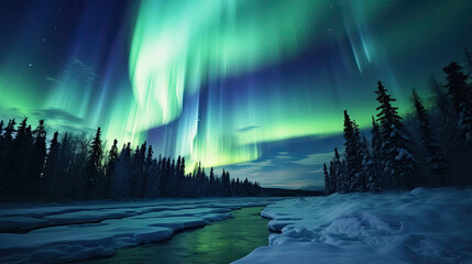 Majestic aurora borealis dancing across a winter night sky
