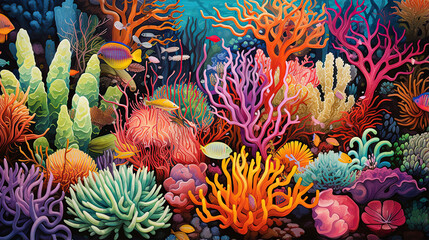Fototapeta na wymiar Ultra-detailed representation of a vibrant coral reef