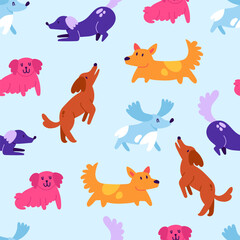 Seamless vector pattern with cartoon dog characters