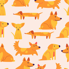 Seamless vector pattern with cartoon dog characters