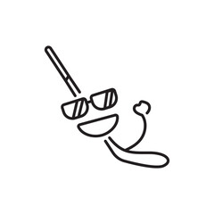 Funny cute happy hockey stick black line icon.