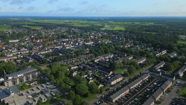 Drone shot of residential area of Dutch village Maarheeze in Brabant